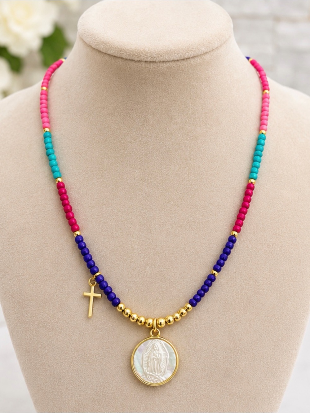 Gold Medallion Beaded Necklace